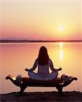 Zambia,Lower Zambezi National Park,Chiawa Camp. Yoga on an island in the Zambezi River - 'wildlife with well-being'.