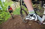 Man and Woman Mountain Biking on the Post Canyon Trail Near Hood River, Oregon, USA