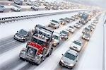 Bumper to Bumper Traffic on Highway 401 in Winter, Ontario, Canada