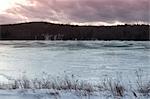 A frozen lake in winter, Lake Myosotis in Rensselaerville, New York State, United States of America, North America