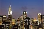 City skyline including the Chrysler Building at dusk, Manhattan, New York, United States of America, North America