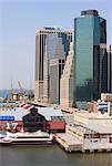 South Street Seaport and Lower Manhattan buildings, New York City, New York, United States of America, North America