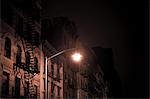 Buildings and streetlight at night