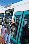 Woman Getting On Transit, Mannheim, Baden-Wurttemberg, Germany