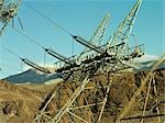 Hoover dam electricity pylons with the Grand Canyon behind