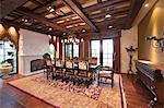 Dining room with wood beamed ceiling