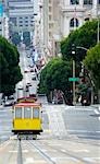 Elevated view of tram on uphill ascent, San Francisco