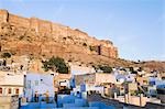 Vue faible angle d'un fort, Fort de Meherangarh, Jodhpur, Rajasthan, Inde