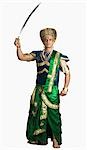 Male character of a Hindu epic holding a sword