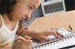 Close-up of a schoolgirl drawing a picture