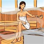 Woman sitting in a sauna