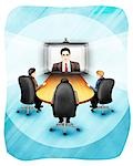 Business executives video conferencing in office