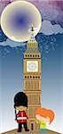 Girl standing with an honor guard in front of a clock tower, Big Ben, Houses Of Parliament, City Of Westminster, London, England