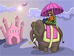 Tourist riding elephant in front of a mausoleum, Taj Mahal, Agra, Uttar Pradesh, India