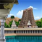 Vue d'angle faible d'un temple, Sri Meenakshi Temple hindou, Madurai, Tamil Nadu, Inde