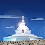 Façade d'un stupa, Shanti Stupa Temple, Leh, Ladakh, Cachemire, Inde