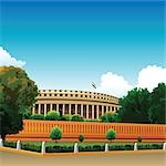 Indian flag on a government building, Sansad Bhawan, New Delhi, India