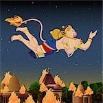 Lord Hanuman burning houses in Lanka