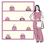 Woman standing near a rack of handbags in a store