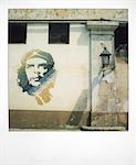 Polaroid of mural of Che Guevara painted on wall, Havana, Cuba, West Indies, Central America