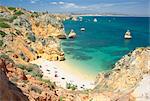 Praia do Camilo (Camilo beach) and coastline, Lagos, western Algarve, Algarve, Portugal, Europe