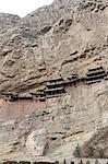 The Hanging Monstery (Xuankong Si), founded in the 6th century AD, near the Pass of the Golden Dragon (Jinlong Kou), 30 m above the valley floor, Hunyan, Shanxi, China, Asia