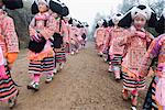 Long Horn Miao lunar New Year festival celebrations in Sugao ethnic village, Guizhou Province, China, Asia