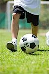 Child playing soccer, cropped