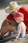 Grandfather and Grandson on the Beach, Mission Bay, San Diego, California, USA
