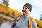 Man Hiking alongside Deschutes River, Oregon, USA