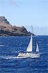 Spain, canary islands, Gomera, San Sebastian, sailing boat