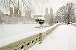Bow bridge and central park in the snow
