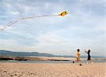 Kinder fliegen Kite am Strand