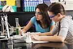 High school students conducting experiment in science class