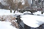 The Gapstow Bridge in early morning after a snowfall in Central Park, New York State, New York City, United States of America