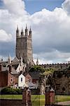 Gloucester Cathedral Tower and ruins of Bishop's Palace, Gloucester, Gloucestershire, England, United Kingdom, Europe