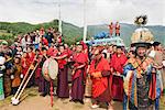 Moines et prêtres à Thangbi Mani Tsechu (festival), Jakar, Bumthang, vallée contrera, Bhoutan, Asie