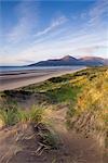 Sanddünen am Naturschutzgebiet Murlough, mit Blick auf Dundrum-Bucht und die Berge von Mourne jenseits, County Down, Ulster, Nordirland, Vereinigtes Königreich, Europa