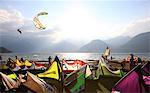 Kite surfers, Colico, Lake Como, Italian Lakes, Lombardy, Italy, Europe