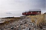 Three fishermen's cabins (rorbuer), Lofoton Islands, Norway, Scandinavia, Europe