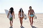 Women with Surf Boards, Zuma Beach, California, USA