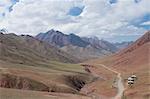 Border road between Tajikistan and Kyrgyzstan in the mountains, near Sary Tash, Kyrgyzstan, Central Asia