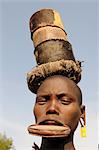 Traditional Mursi woman with lip plates, Omo Valley, Southern Ethiopia, Ethiopia, Africa