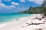 Plage de sable argentée avec la mer turquoise, Havelock Island, îles Andaman, Inde, océan Indien, Asie