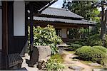 Traditional landscape garden at the Kyu Uchiyamake Samurai house in Echizen-Ono, Fukui, Japan, Asia