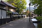 Quaint street lined with traditional residences in Matsushiro town, Nagano Prefecture, Japan, Asia