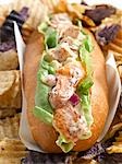 Lobster Roll with Potato Chips, Close Up