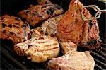Différents types de viande sur le barbecue
