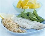 Fillet of plaice with brown rice and sugar snap peas