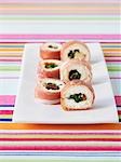 Ham-wrapped fresh goat's cheese with fig, Sushi style